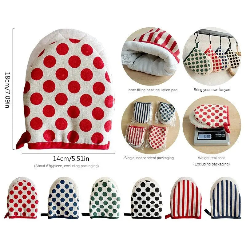 Japanese Style Polka Dot Heat-Resistant Oven Mitts for Home Use, Microwave Safe Gloves