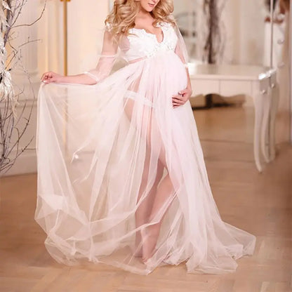 Hot Sexy Long Dress For Pregnancy Photography White See Throught Tulle Maxi Baby Shower Gowns Maternity Women Photoshoot Dresses