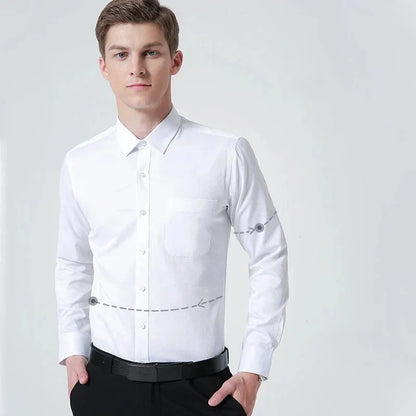 Men Classic Long Sleeve Dress Shirt Regular Pocket Fit Formal Business Work Office Casual Button White Social Shirts S-7XL