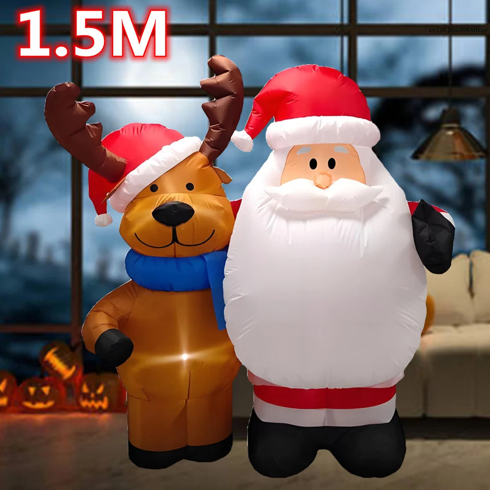 1.5M Inflatable Santa Claus And Deer with LED Lights Inflatable Model Toy Outdoor Decoration Christmas New Year Party Decoration