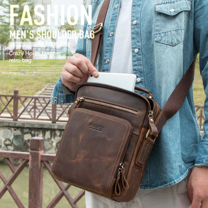 CONTACT'S Crazy Horse Leather Men's Shoulder Bag Vintage Messenger Bags Men Bolsos Male Crossbody Bags Man's Handbag Sling Bag