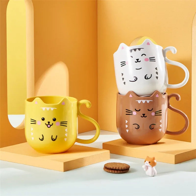 1pc Cute Cartoon Cat Mug Creative Gift for Kids Perfect for Home Travel Thickened Plastic Wash Cup Gift for Children Plastic Mug