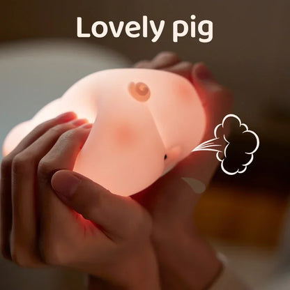 Pink Piggy Night Light Cute LED Silicone Night Lamp Indoor Atmosphere Pat Lamp Room Decoration USB Children's Night Light Gift