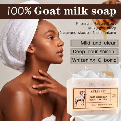 KYLIEFIT Goat Milk Soap All Natural, Whitening, Cleansing, Nourishing, With Honey, Shea Butter, Milk, For Face And Body