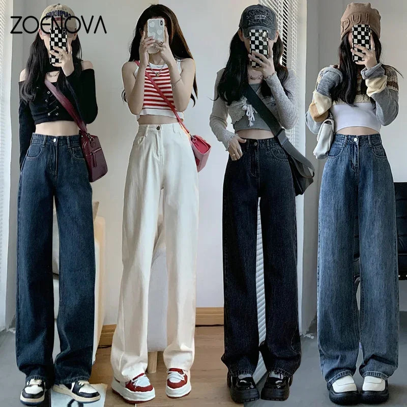 ZOENOVA High Waisted Jeans Y2K Fashion Women Clothing Blue Black Straight Leg Denim Pants Trousers Mom Jean Baggy Trousers Tall