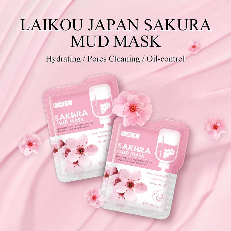 Japan Sakura Mud Face Mask Deep Cleansing Remove Blackheads Oil-Control Clay Mask Moisturizing Packs Facial Skin Care 7pcs