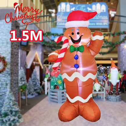 2.4M/8FT Halloween Inflatable Gingerbread Man Take cane Model Built-in LED Lights Model Outdoor Ornament Party Garden Decor Prop