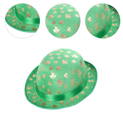 Patrick Day Green Fedora Hat Glittering Shamrock Hat Irish National Day Celebration Party Hat Props Carnival Accessory