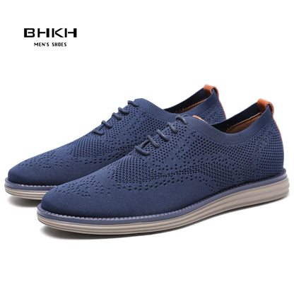 BHKH Breathable Knitted Mesh Casual Shoes Lightweight Smart Casual Shoes Office Work Footwear Men Shoes