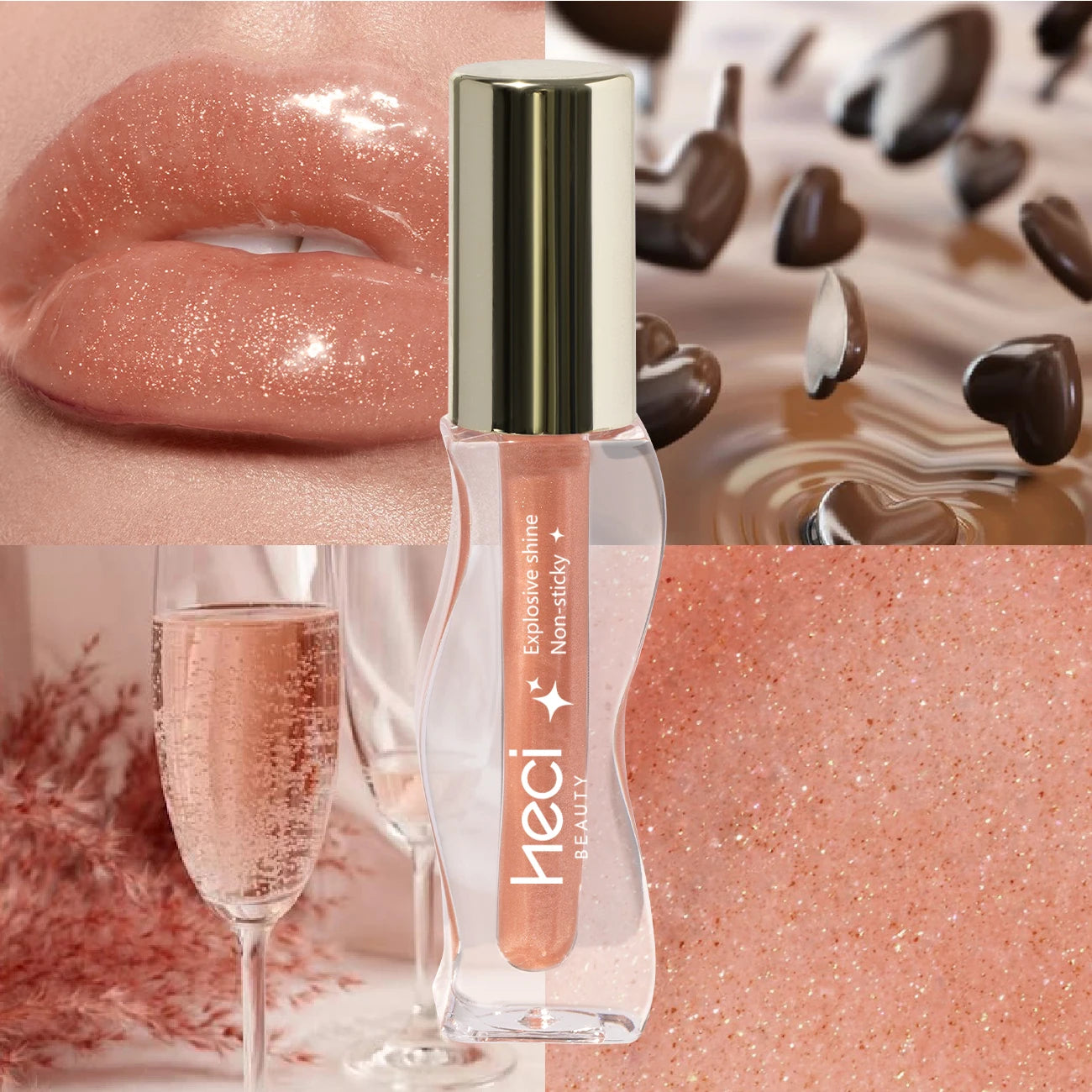 Pearlescent Lip Gloss Long-Lasting Shimmer Non-Sticky Champagne Lip Glaze Sunny Sands Shiny Tinted Moisturizing Liquid Lipstick