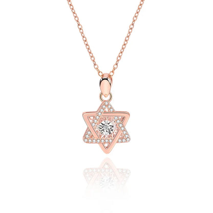 SDA 14K Rose Gold Plated 20x Magnifying Diamond Effect 0.05ct Real Hexagram Star of David Pendant Necklace Women Jewelry