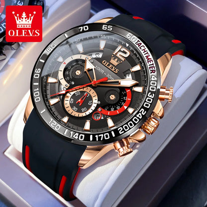 OLEVS 9936 Men's Quartz Watch Fashionable Sports Waterproof Rubber Strap Luxury Business Date Week Chronograph Watch Men's Watch