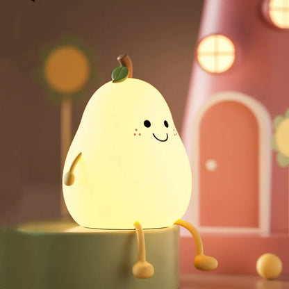 Night Lights for Kids Pear Shaped Cute Silicone Nightlight 4/7 Colors Night Lamp USB Charging for Bedroom Bedside Room