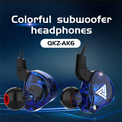 Original QKZ AK6 Copper Driver HiFi Wired Earphone Race Sport Headphone Bass Stereo Headset Music Earbuds 3.5MM In Ear With Mic