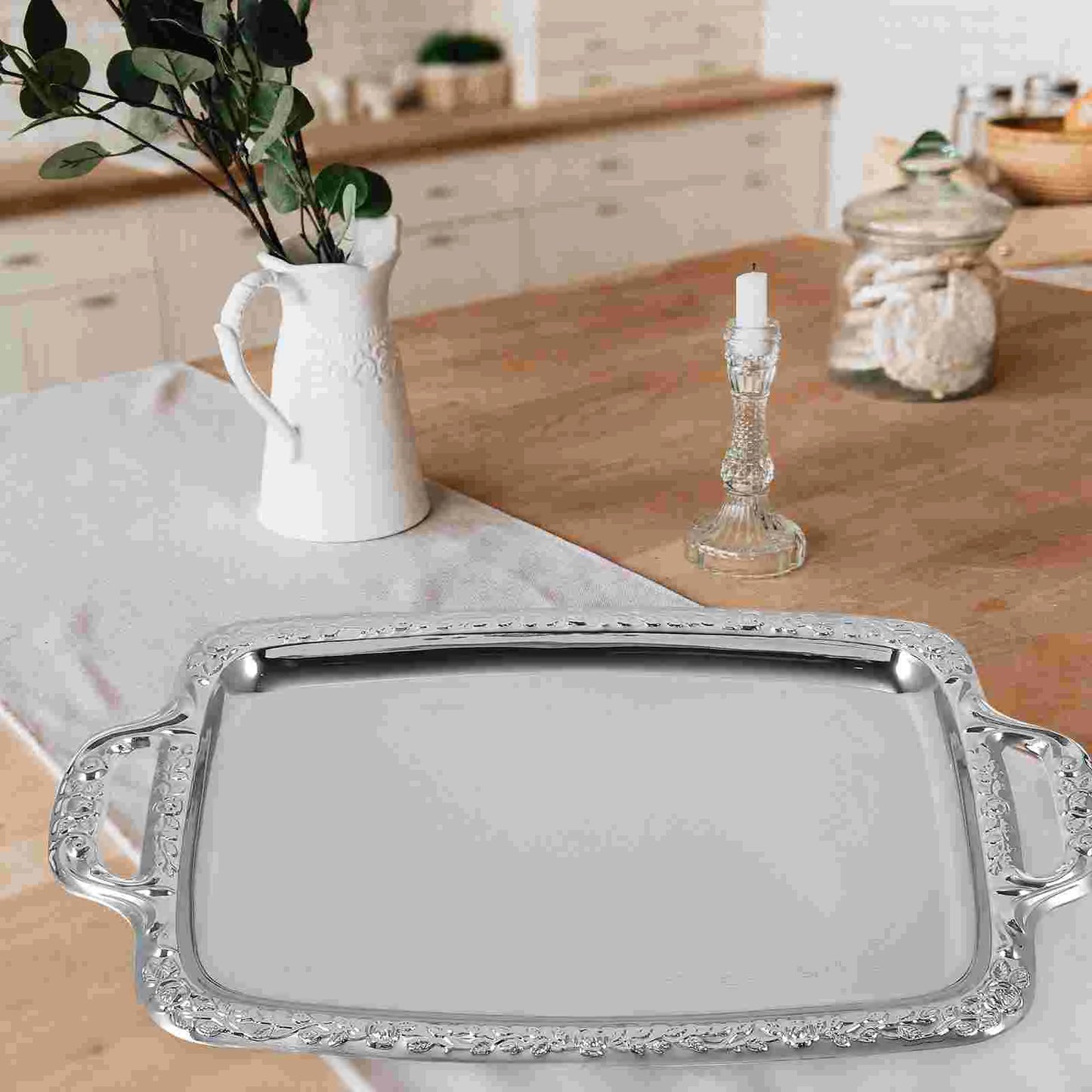 Bread Tableware Storage Silver Retro Decor Living Room Serving Plate Coffee Round Household Footstool Metal Kitchen