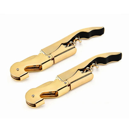 Multi-Use Bottle Opener Gold Plated Corkscrew Double Hinge Waiters Wine Key Bottle Opener Bar Home Office Kitchen Supplies Tools