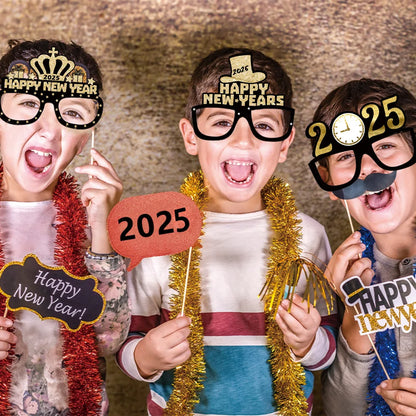 12/6pcs Happy New Year Paper Glasses 2025 Eyeglasses Frame Photo Booth Props New Year's Eve Party Decoration Christmas Supplies