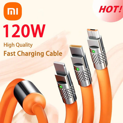 Xiaomi 3 In 1 Usb Cable 6A 120w Fast Charging Cable Micro Usb Type C Charging Cable For Iphone 14 13 12 Huawei Xiaomi 13 Samsung