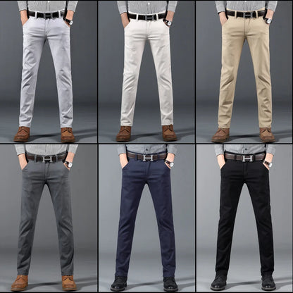 New 6 Colors Pants Men Business Casual Trousers Personality Brand Clothing Mens Long Straight 98%Cotton Male Regular Full Length