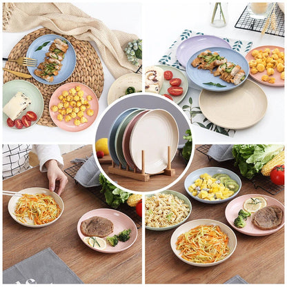 4Pcs Dinner Dishes Set Wheat Straw Plates Dinnerware Tableware Eco Friendly Sturdy Lightweight Kitchen Dishes Safe Dinner Plates