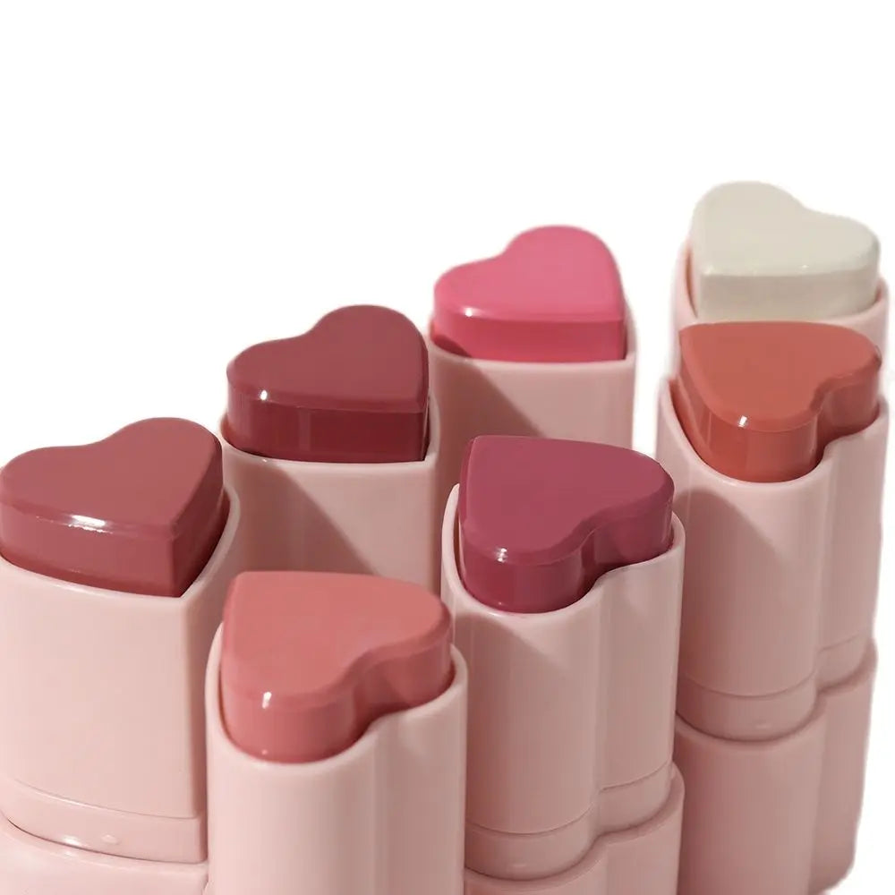 Heart Shape Vegan Creamy Blush Stick Matte Silky Waterproof Pink Blush Cream Makeup Stick High Pigment 3in1 Lip Eye Cheek Tint