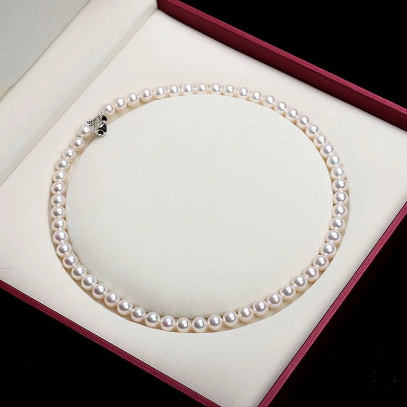 HOOZZ.P 6-7mm AAAA Quality Pearl Necklace In White Real Freshwater Cultured Perfect Circle Flawless Surface Women Luxury Jewelry