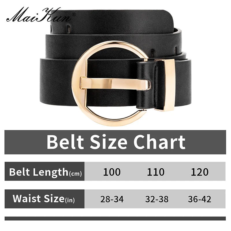 Maikun Women's Pin Buckle Wide Belt Thick Faux Leather Belt Jeans Female Popular Present