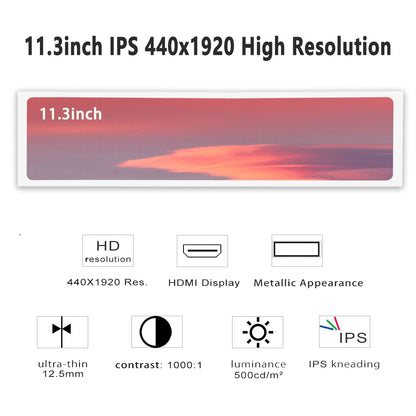 LESOWN 11.3 8.8 7.9 inch Long Bar Monitor IPS 1920x480 White USB HDMI-Compatible mini Strip LCD Screen Display with Support