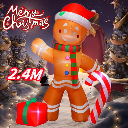 2.4M/8FT Halloween Inflatable Gingerbread Man Take cane Model Built-in LED Lights Model Outdoor Ornament Party Garden Decor Prop