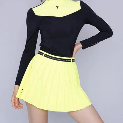 Women High Waist Double Layer Pleated Golf Skirt With Short Tights