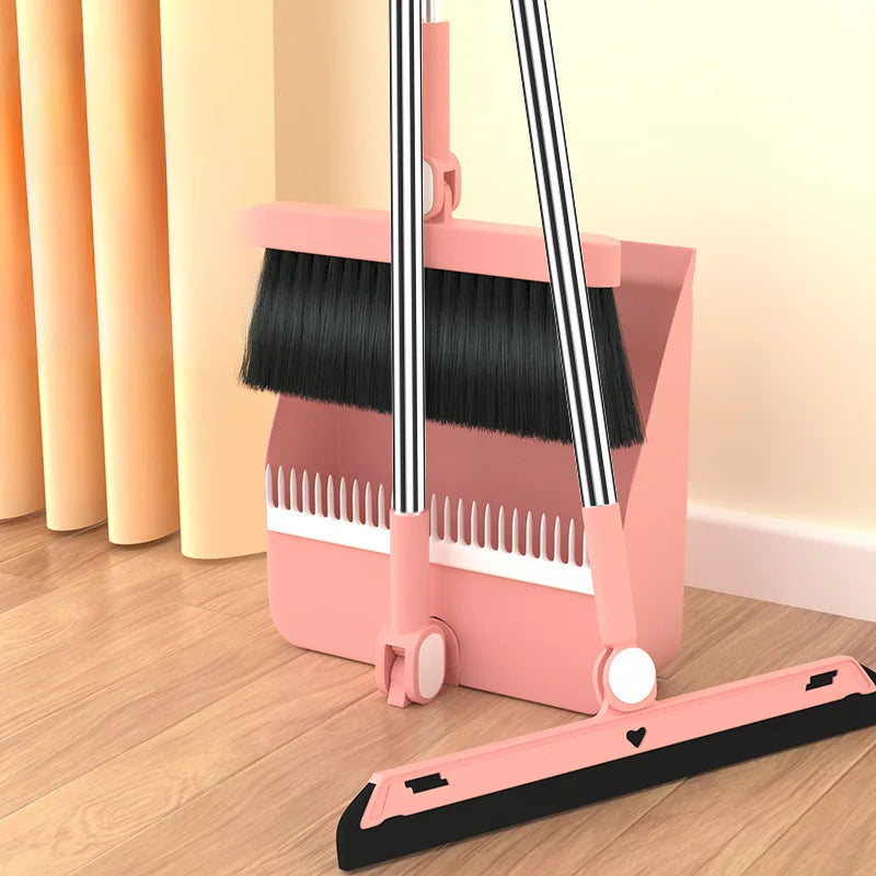 1set/2pcs Upright Dustpan And Broom Combo Set 180 Degree Rotation Sweeping Kitchen Wood Floor Pet Hair For Cleaning Products