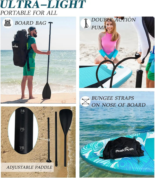 Inflatable Stand Up Paddle Board (6’’ Thick) with Premium SUP Accessories&Bag,Bottom Fin for Paddling,Surf Control,Non-Slip Deck