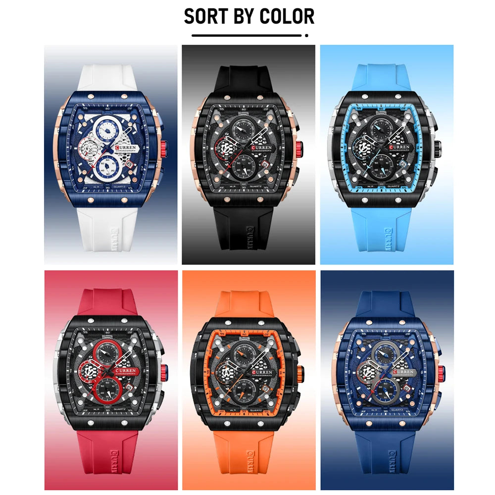 CURREN Top Brand Men's Watches Luxury Square Quartz Wristwatch Waterproof Luminous Chronograph Watch for Men Date Clock