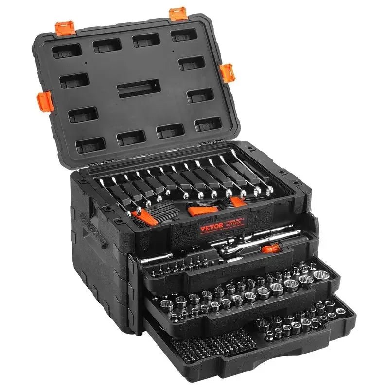 VEVOR Mechanics Tool Set and Socket Set,1/4" 3/8" 1/2" Drive Deep and Standard Sockets,Max 450 Pcs SAE and Metric Mechanic Tool