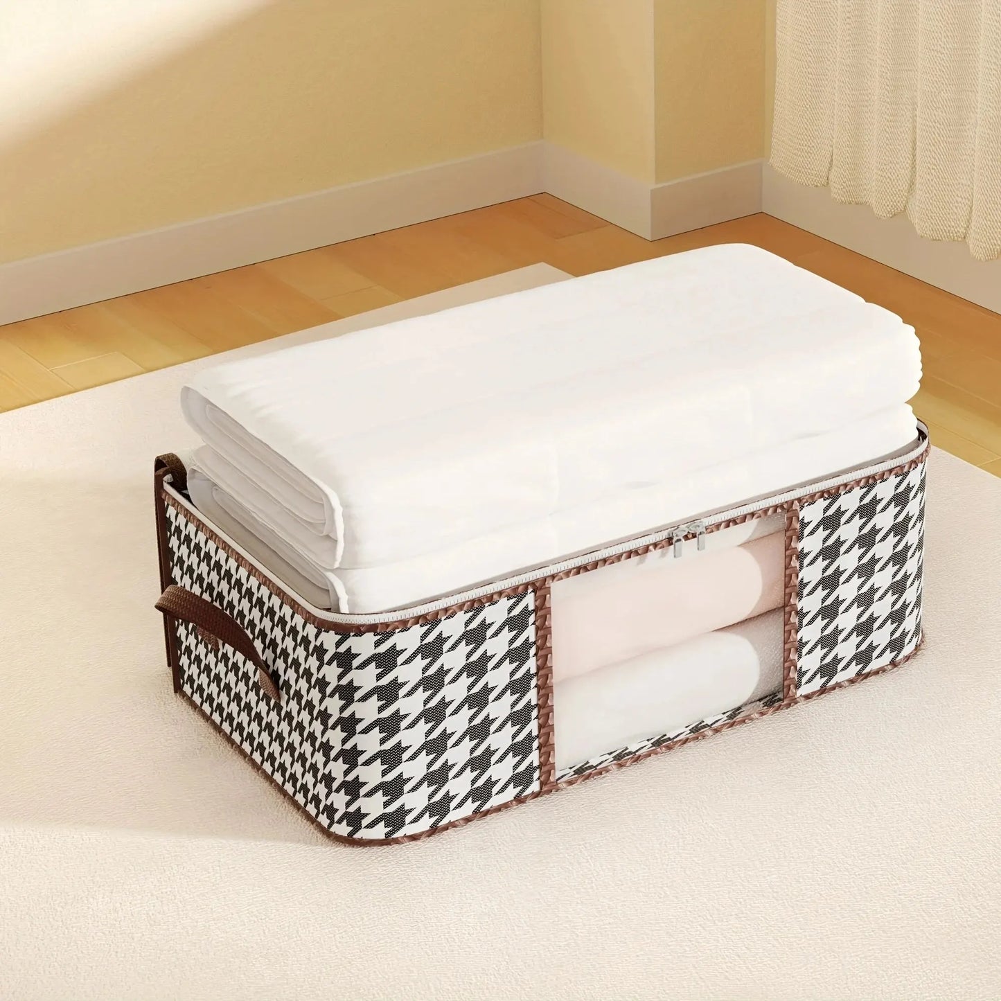 Visible Large Capacity Storage Box Portable Household Clothes Organizer With Handles Foldable Dustproof Quilt Zipper Container