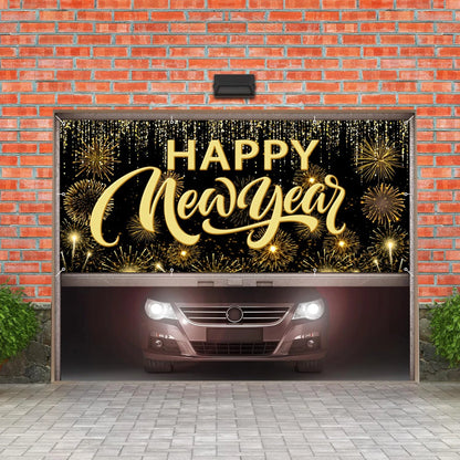 Happy New Year Garage Door Decorations Backdrop Large Garage Door Cover Banner Outdoor Indoor Wall Courtyard Photo Background