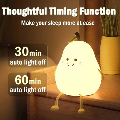 Night Lights for Kids Pear Shaped Cute Silicone Nightlight 4/7 Colors Night Lamp USB Charging for Bedroom Bedside Room