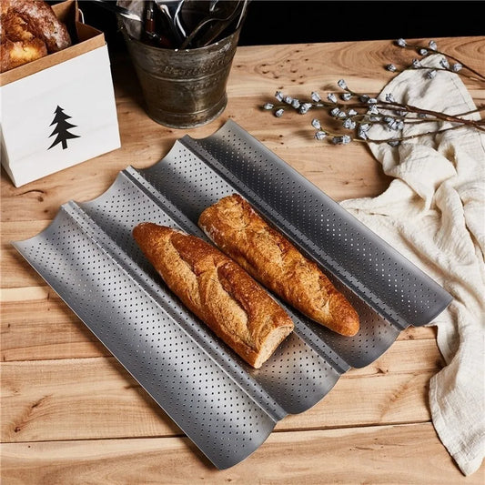 2/3/4PCS of Non Stick Bread Tray Baking Utensils Kitchen Tray Non Stick Hole French Wave Shaped Bread Baking Tray Utensils