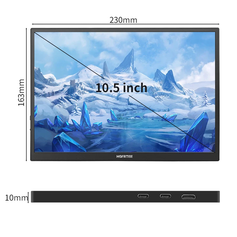 HGFRTEE 10.5 inch Portable Monitor 420Cd/m ² FHD 1280P 100% SRGB Laptop Second Screen For Mac Xbox PS4/5 Switch