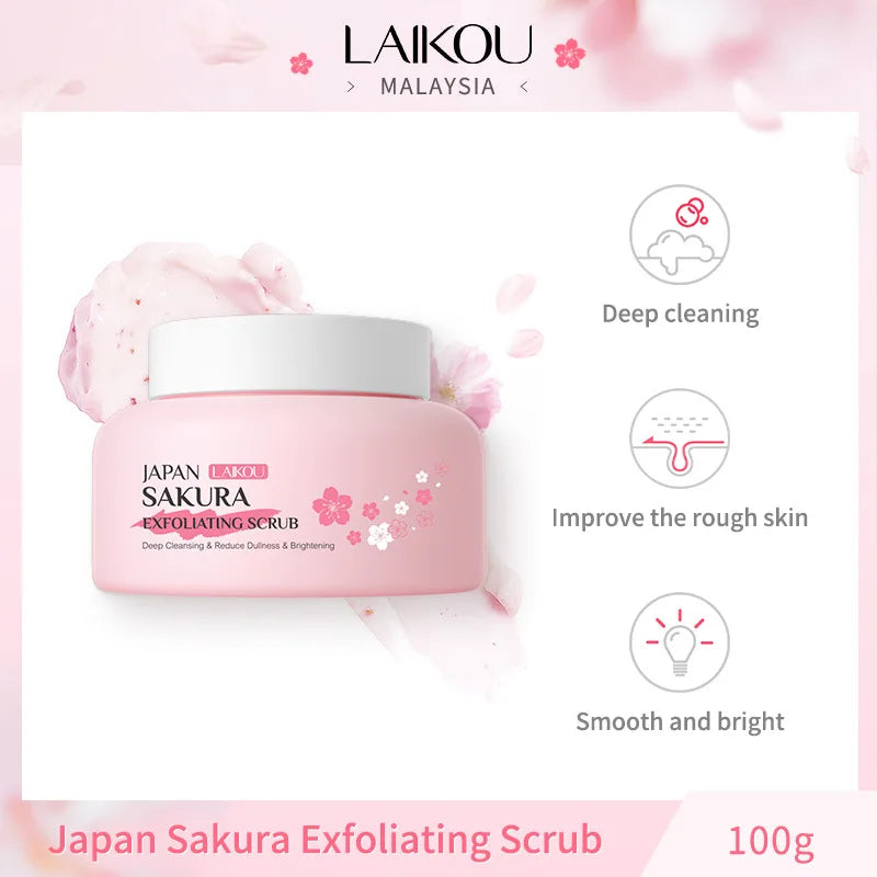 LAIKOU Sakura Peeling Exfoliating Scrub Blackhead Dead Skin Remove Soften Face Body Cleanser Pores Cleansing Gel Exfoliator 100g