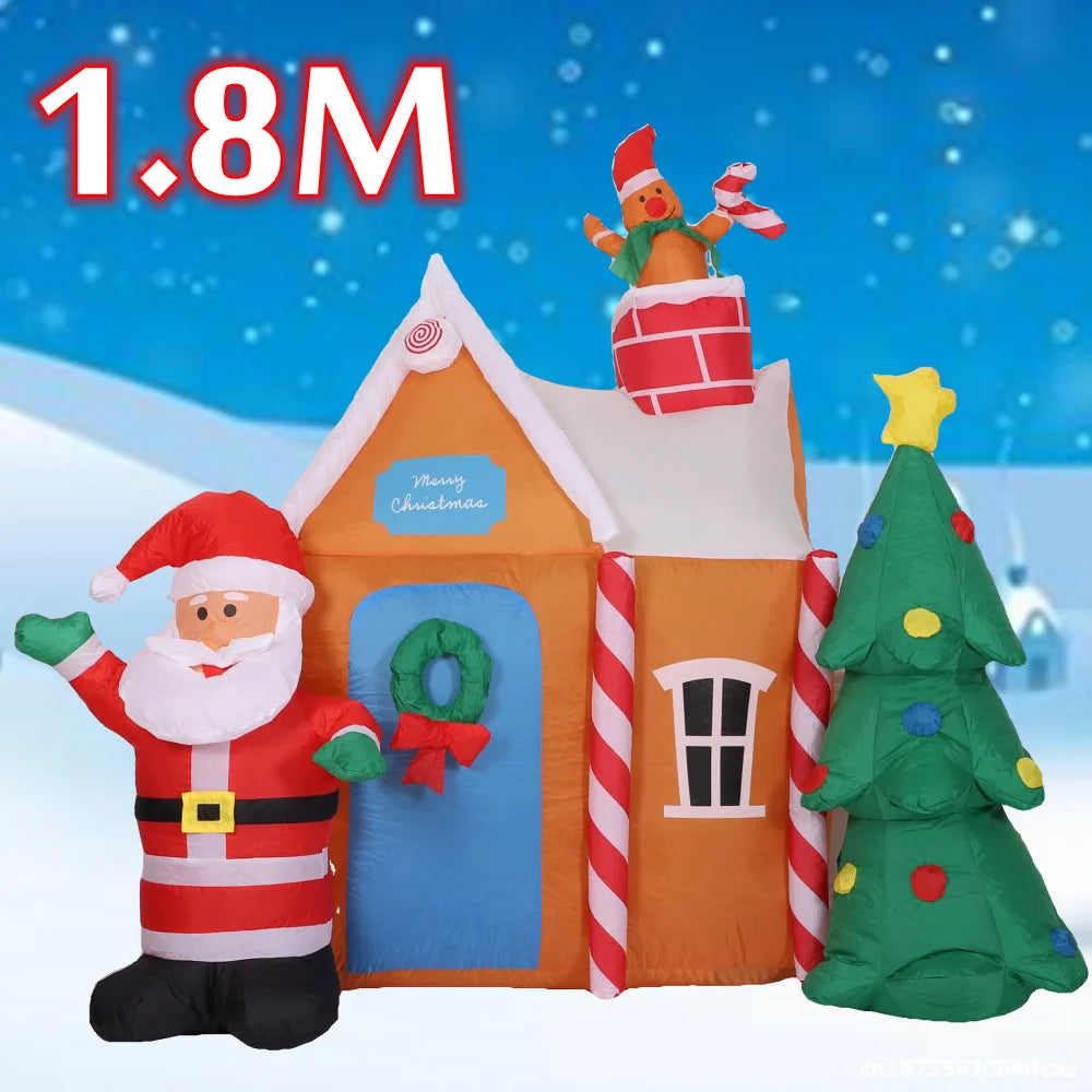 1.8M Christmas Inflatable Outdoor Santa Claus House with Lights Inflatable Christmas Tree Indoors Decor for Home Garden Holiday