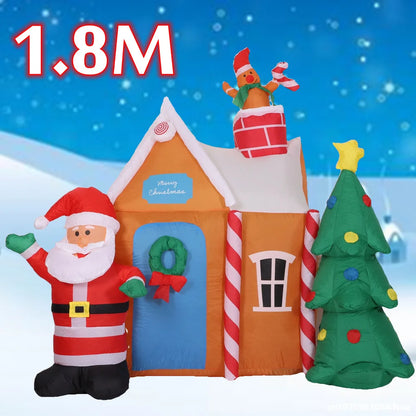 1.8M Christmas Inflatable Outdoor Santa Claus House with Lights Inflatable Christmas Tree Indoors Decor for Home Garden Holiday