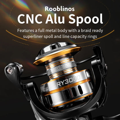 Rooblinos RY Spinning Reels Ultralight Metal 5.2:1 Gear Ratio Saltwater or Freshwater 17kg Max Drag Fishing reels