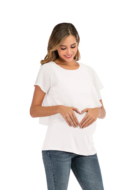 New Summer Women Pregnant Nursing T-Shirts Women's Wrap Tops Sleeveless Double Layer Blouse Tees Pregnant Clothes