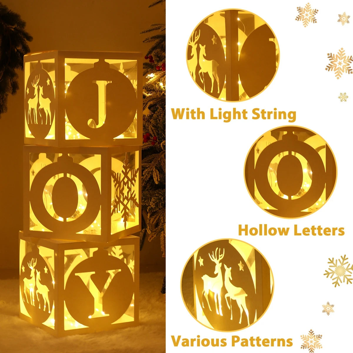 Christmas Box With Light String Hollow Letters Joy Merry Christmas Decoration 2023 for Home Xmas Ornaments Navidad New Year 2024