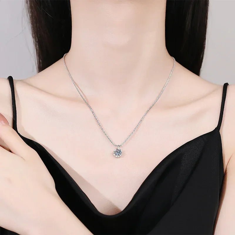 NeeTim 2ct Moissanite Necklace Pendant S925 Sterling Silver Party Wedding Lab Dimond Gem Necklaces For Women with Certificate