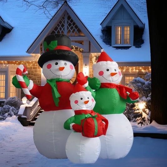 6FT/1.8M Christmas Decoration Inflatable Snowman Family with LED Lights for Xmas Party Indoor Outdoor Courtyard Props Ornament