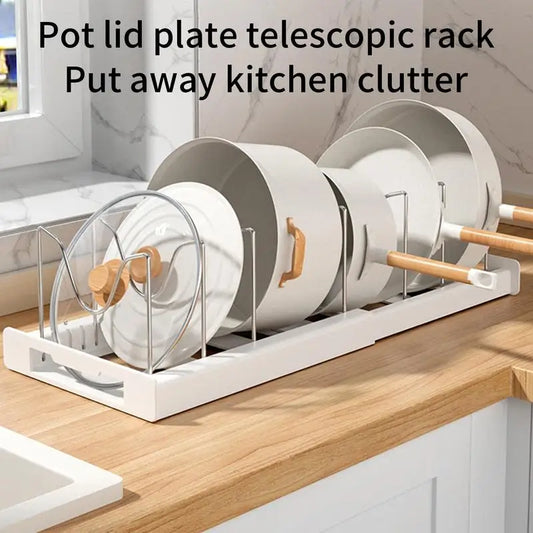 Kitchen Cabinet Organizers Pot Storage Rack Expandable Stainless Steel Pan Shelf Organizer Cutting Board Drying Cookware Shelf