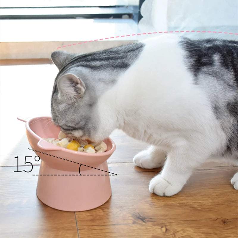 New Pet Cat Dog Bowl High Foot Dog Bowl 45° Neck Protector Cat Pet Food Water Bowl Anti-Overturning Binaural Pet Feeding Bowl