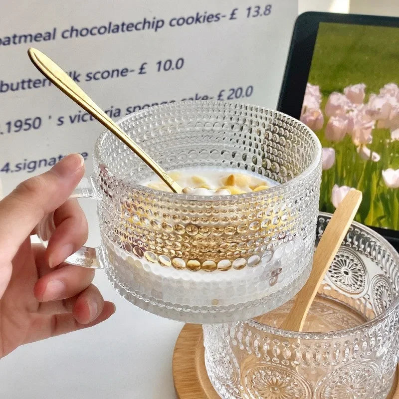 400ml Glass Breakfast Cup with Bamboo Lid and Spoon Wear-resistant Durable Texture Transparent Milk Oat Cup Drinking Glasses